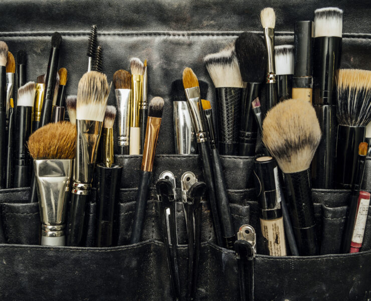 Bag of makeup brushes and apllicators